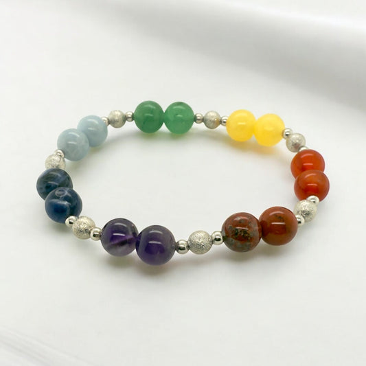 7 Chakra Stones & Silver, Spiritual Jewelry, Chakra Bracelet